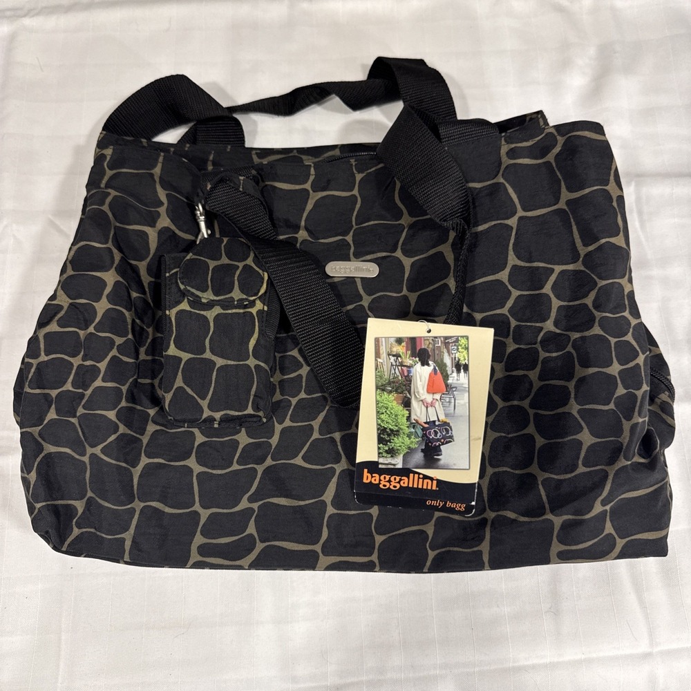Baggallini Giraffe Print Canvas Tote Shoulder Bag Black Brown New Old Stock